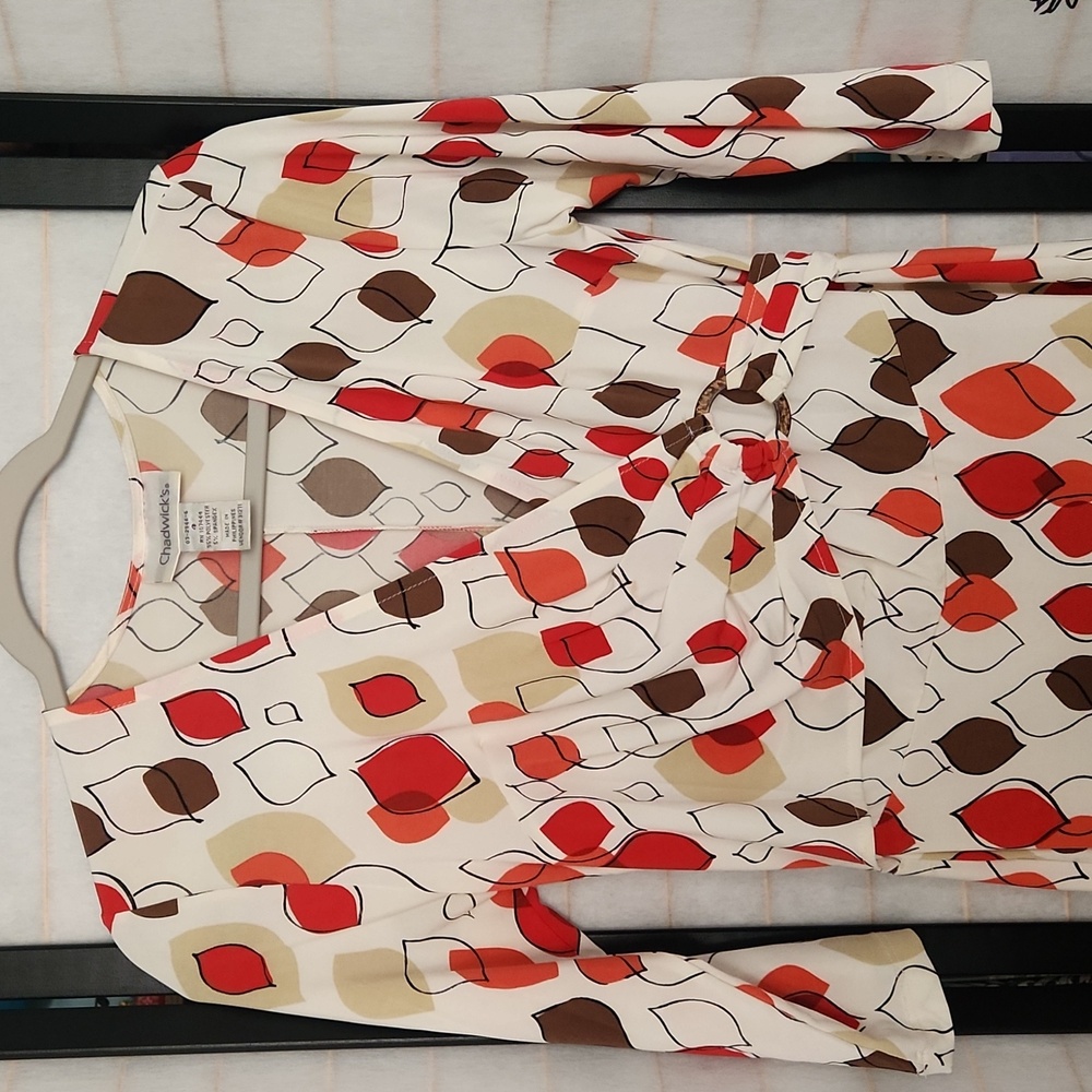 Elegant Multicolor Faux Wrap 3/4 Sleeve  Geometric Print Dress